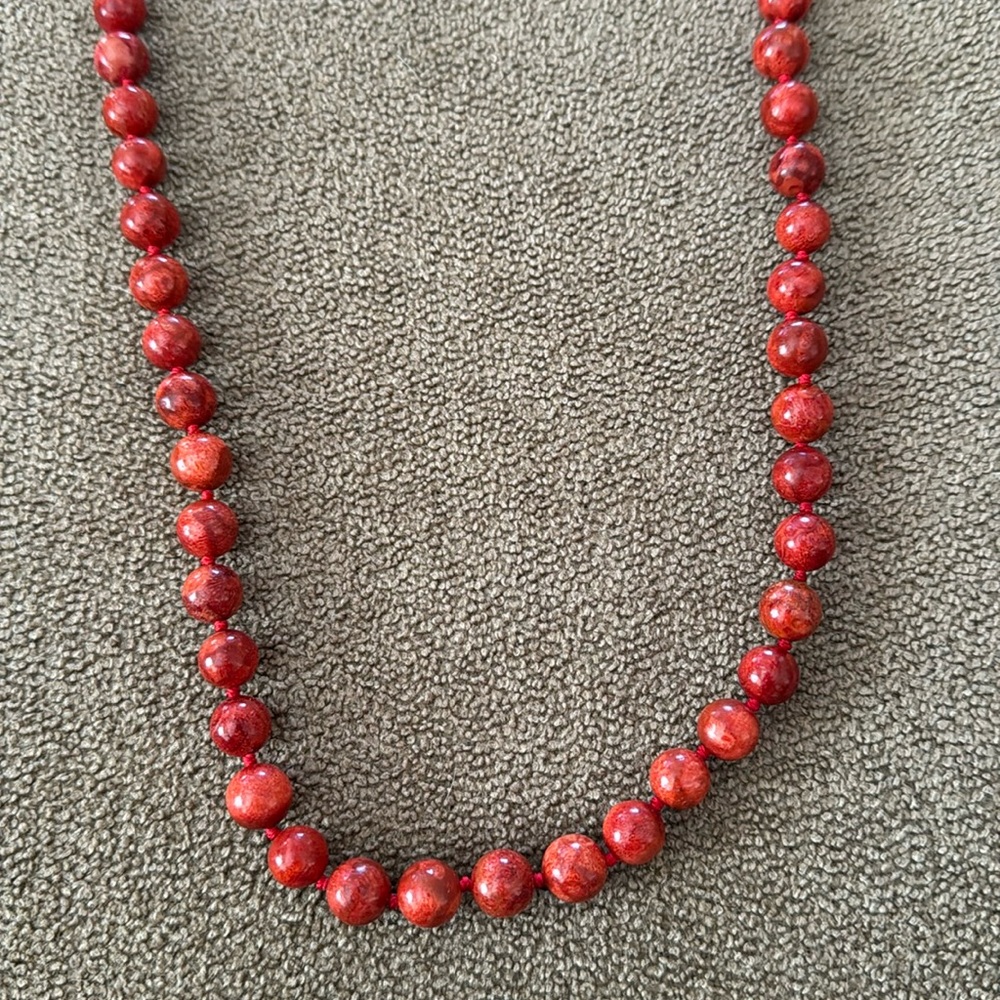 Handmade Coral & 925 Sterling Silver 40” Beaded Necklace (TD)